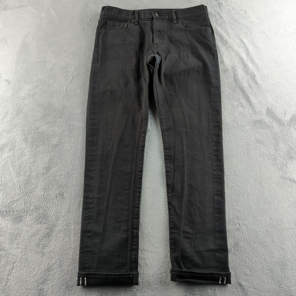 Uniqlo Jeans Mens 33 Black Slim Straight Low Rise Stretch Selvedge Denim Preppy‎